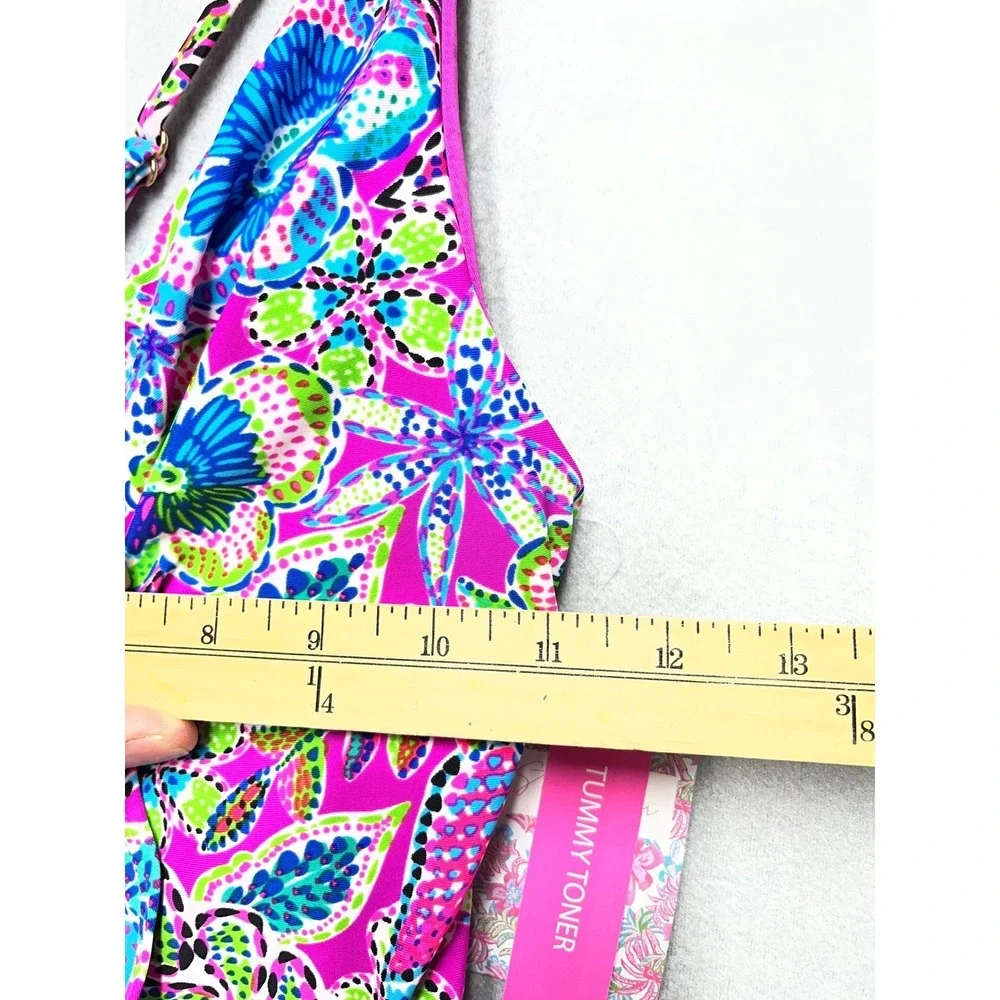 Stella Parker Floral Swim Dress Pink Multi Tummy Toner One Piece Swimsuit L NEW - Picture 9 of 12